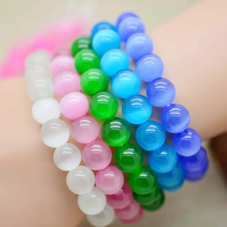 Natural Green Opal Stone Balls Bracelet & Bangle Ladies Brief Single Layer Beads Rosary Wristband  Hand Chain For Women