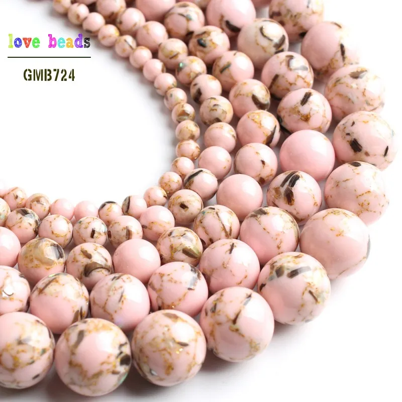 Pink Howlite Stone Round Loose Shell Beads for Jewelry Making 15'' Strand DIY Bracelet 4/6/8/10/12mm image 3