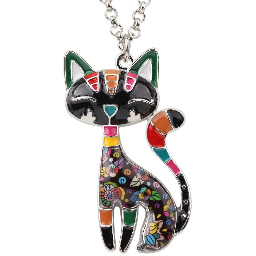 Bonsny Statement Maxi Enamel Cat Necklaces Jewelry  Pendants Choker Chain Collar Pendant 2018 New For Women Bijoux Accessories