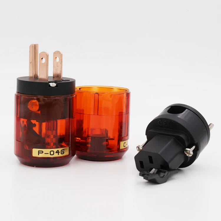 หนึ่งคู่ P-046สีแดงบริสุทธิ์-ทองแดงปลั๊กสหรัฐ + ชุดขั้วต่อ C-046IEC สำหรับสายไฟ