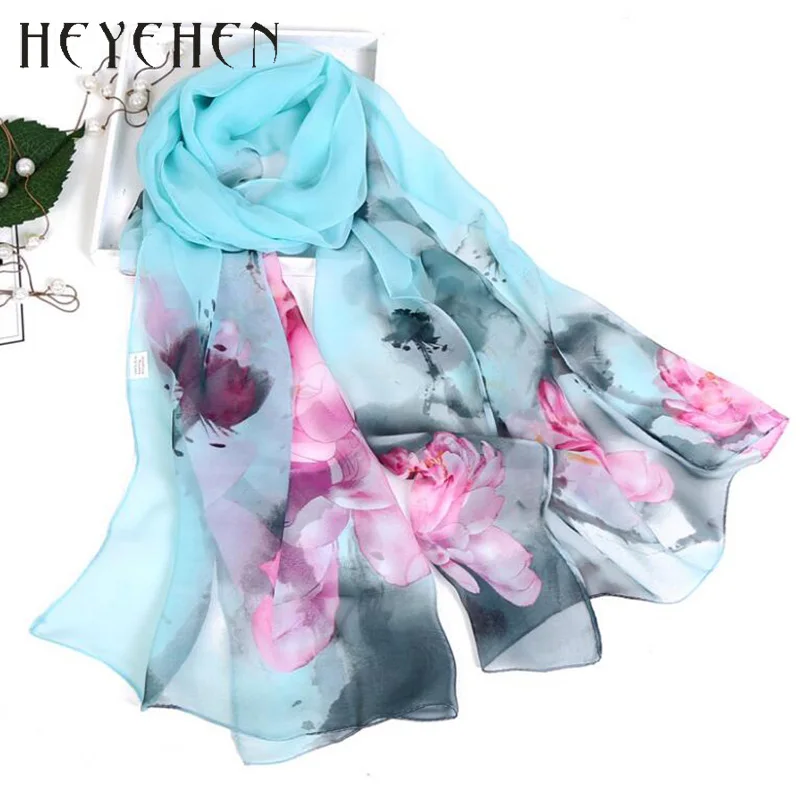 2017 New Fashion Women Foulard Chiffon Georgette Silk Scarf Lotus Leaf Flower Print Sunscreen Bandana Long Shawl Polka Wrap HY92