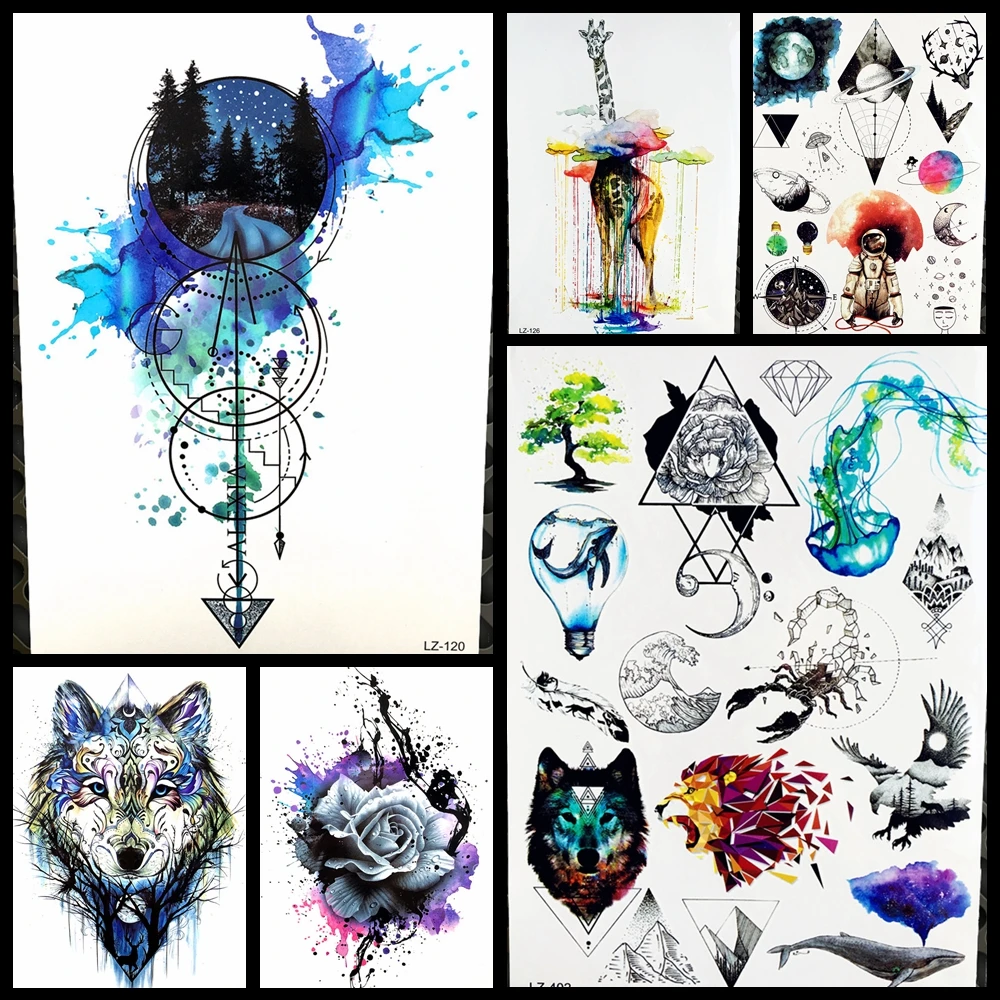 Black Diamond Geometry Owl Temporary Tattoo Sticker WOmen Fake Henna Waterproof Tattoo Decals 21*15CM Crystal Body Art ARm Tatoo