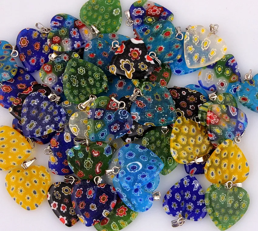 QianBei-Murano Glass Beads, Mix Color, Flower, Heart, Fit for European Charms, Wholesale, 20Pcs, Lot