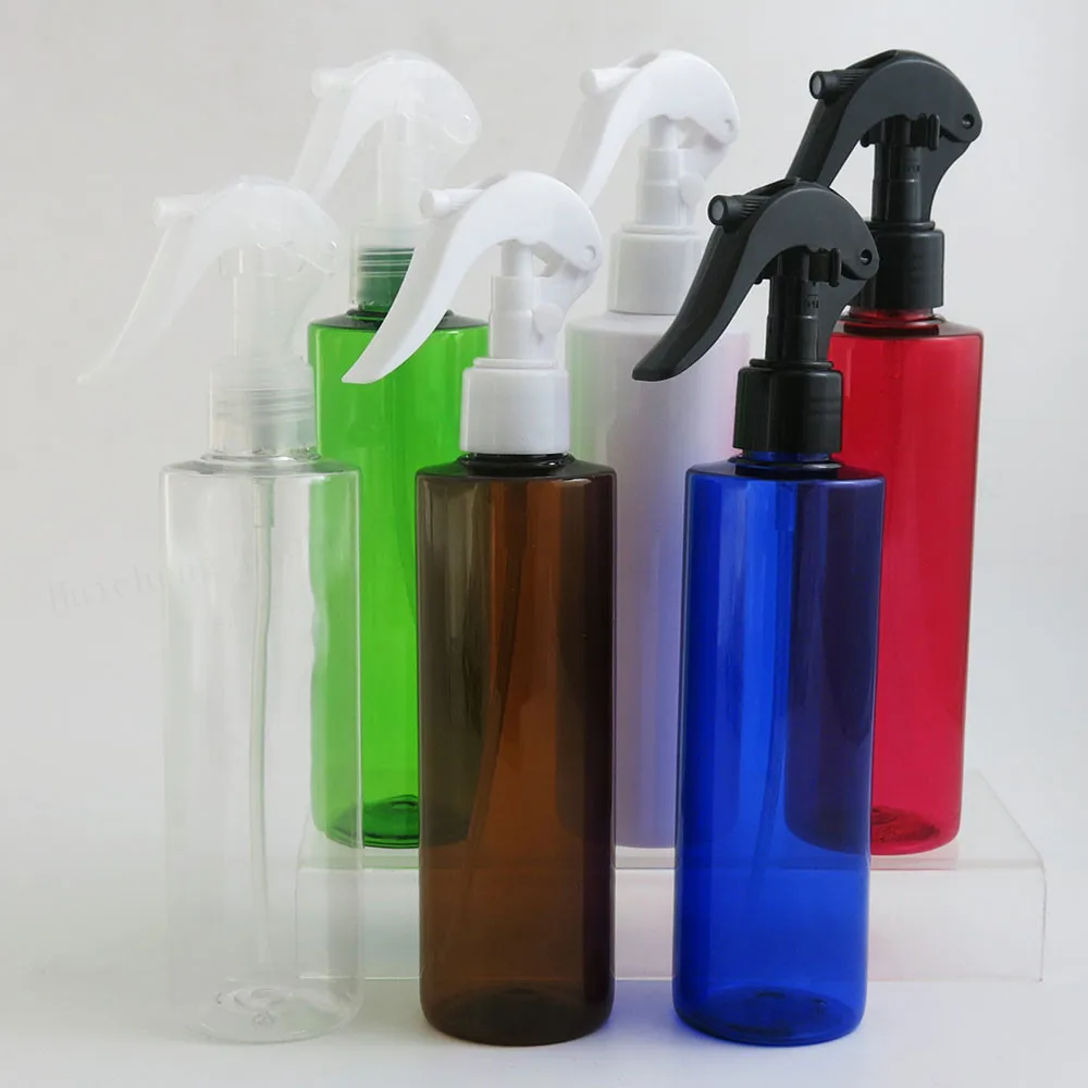 

20 x Refillable Empty 250ml 8oz Clear Amber Blue White Green Red PET Plastic Shampoo Bottle with Trigger Pump for disinfectant
