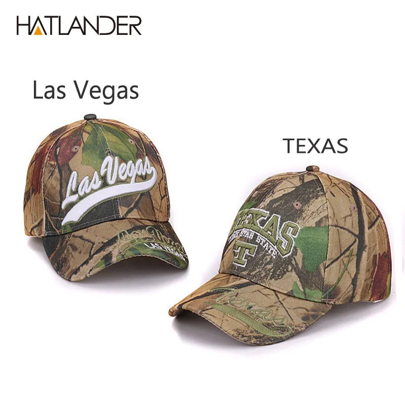 Hatlander Las Vegas leaf camouflage baseball caps summer fishing hats gorras curved letter camo women outdoor sports cap for men