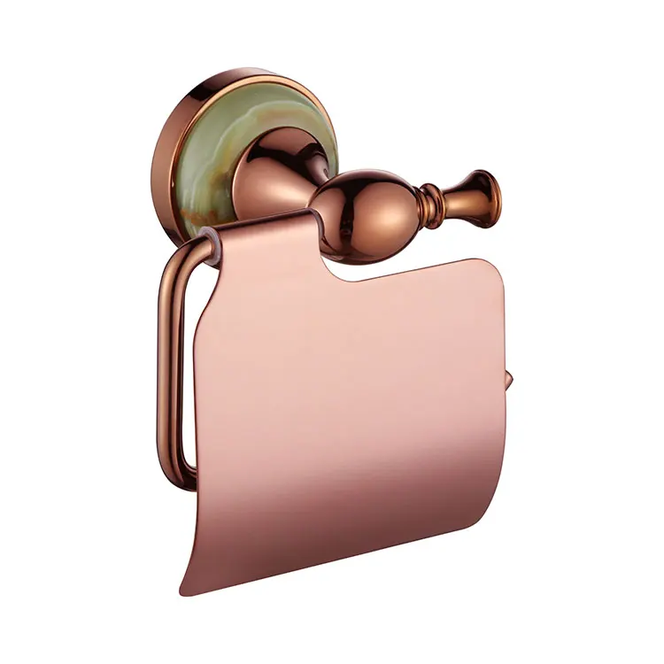 4 PCS Rose gold Brass and Marble Bathroom hardware accessories set Robe Clothes hook Paper holder Towel Ring Soap dish holder