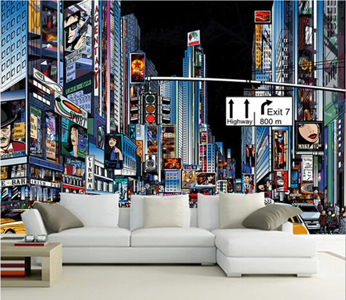 The latest 3D murals,3D hand drawn city building three-dimensional mural, living room TV sofa bedroom background wall paper