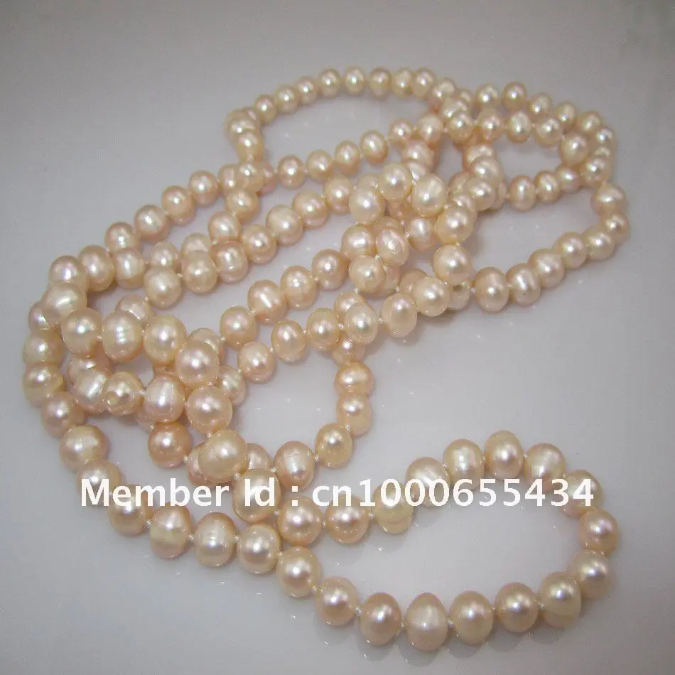 free shipping  Natural freshwater pearl necklace 7-8MM 120CM pink color Long Necklace fashion jewelry