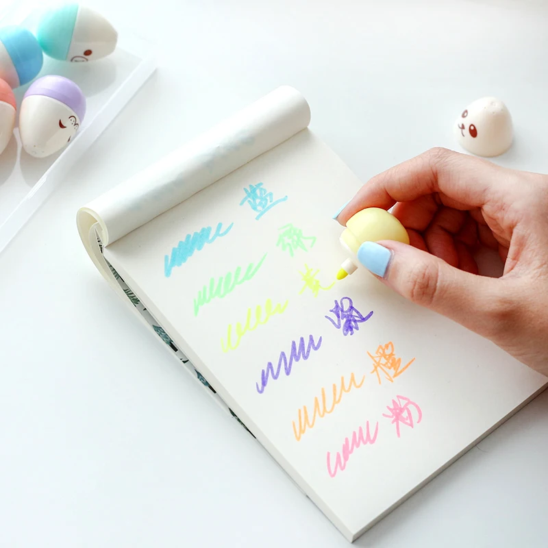 6Pcs/Lot Creative Mini Egg Modeling Highlighter Kawaii Color Marker Pen Students Stationery Gifts Office School Supplies Mаркеры