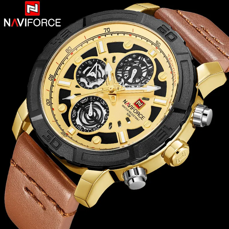 NAVIFORCE 2023 New Men Watches China Brand Luxury Sports Quartz Watch Rectangle Dials Auto Date Leather Band 30M Waterproof