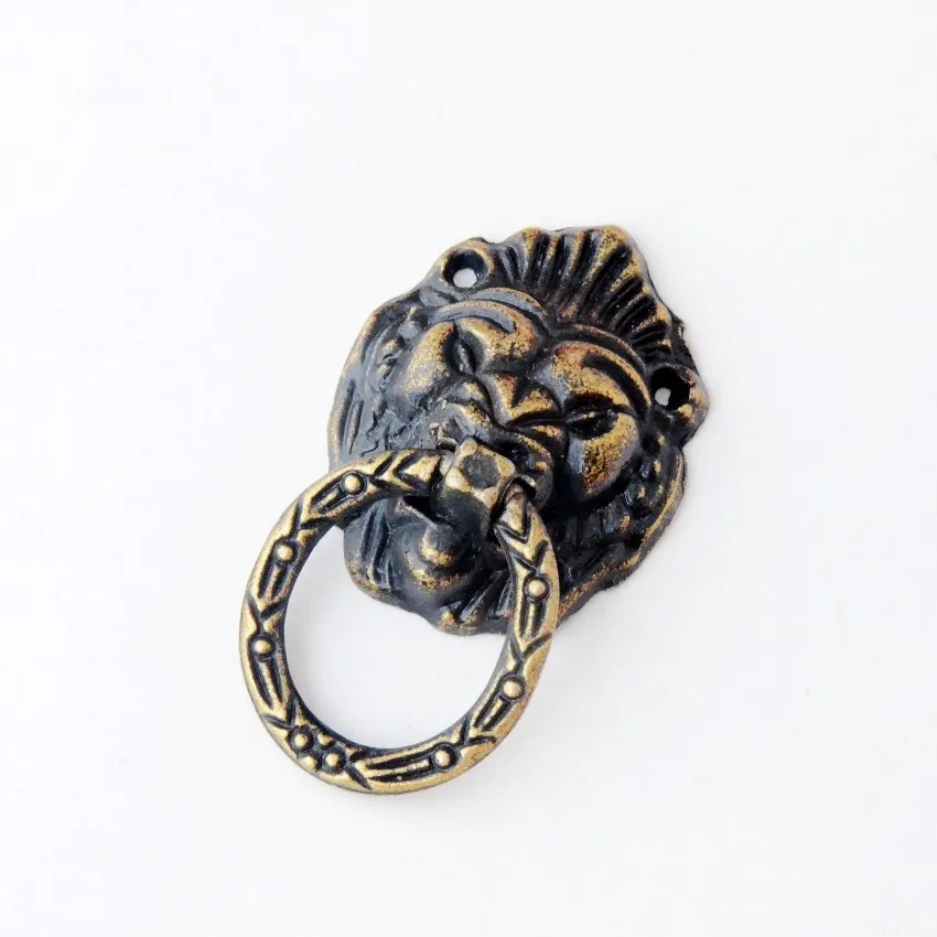 Free Shipping 5PCs Jewelry Wooden Box Pull Handle Dresser Drawer For Cabinet Door Round Antique Bronze Lion Face Carved 35x28mm