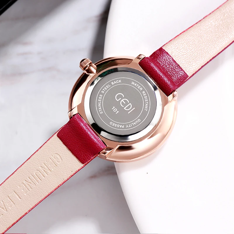 GEDI-ساعة كوارتز من الجلد للنساء ، رفيعة ، غير رسمية ، أنثوية ، عصرية