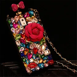 Fashion Bling Colorful Diamond Camellia Flower Perfume Bottle Case Cover For Iphone 17 Air 16 15 14 13 12 Mini 11 Pro Max Plus
