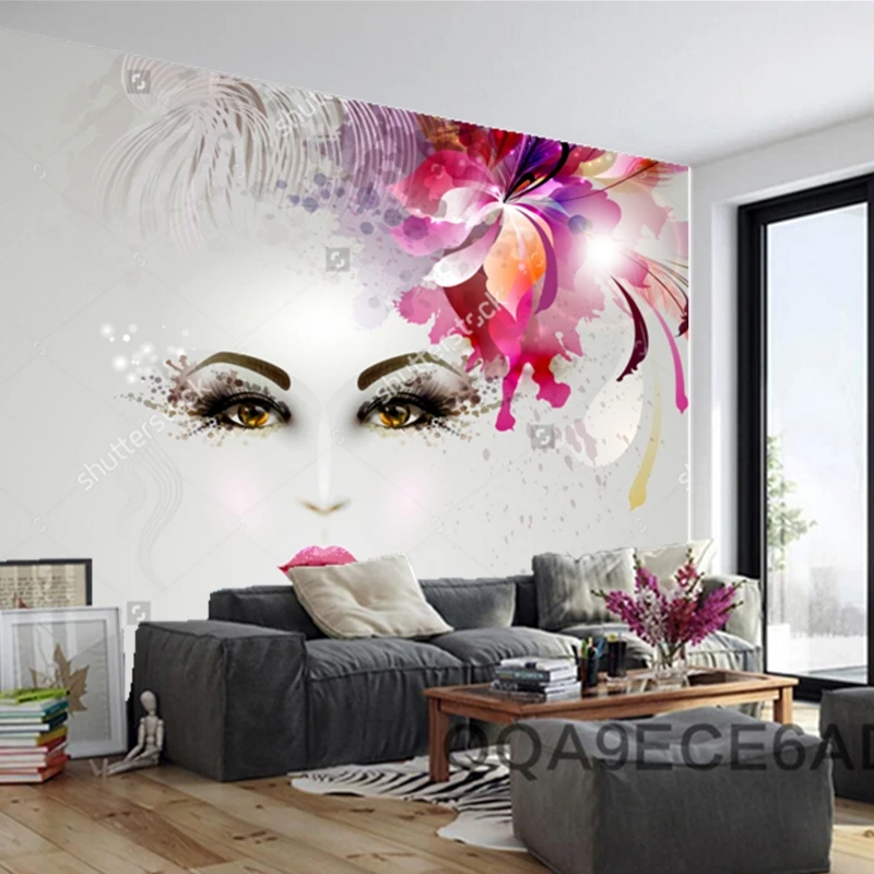 Custom modern wallpaper,woman in artistic image with hair decoration,photo for barber shop clothing store beauty shop wallpaper