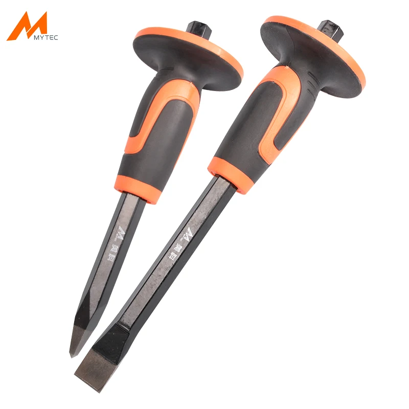 

High Quality Masonry Chisel with Hand Guard Protector Pointed Flat Chisel CR-V Steel Soft Grip Handle Brick Cold Chisels 10/12"