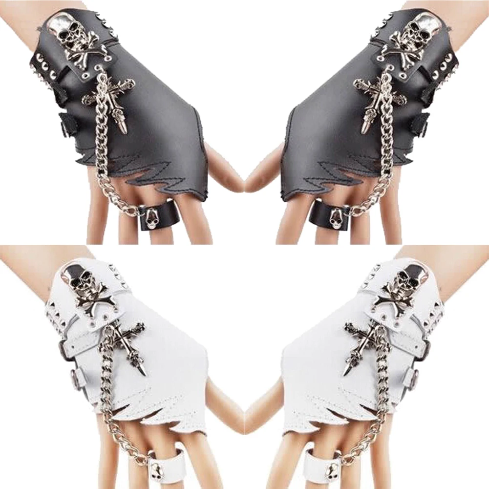 Punk Design Handmade Gothic Leather Pair Fingerless Performance Glove With Teeth For Women Tactical Gloves