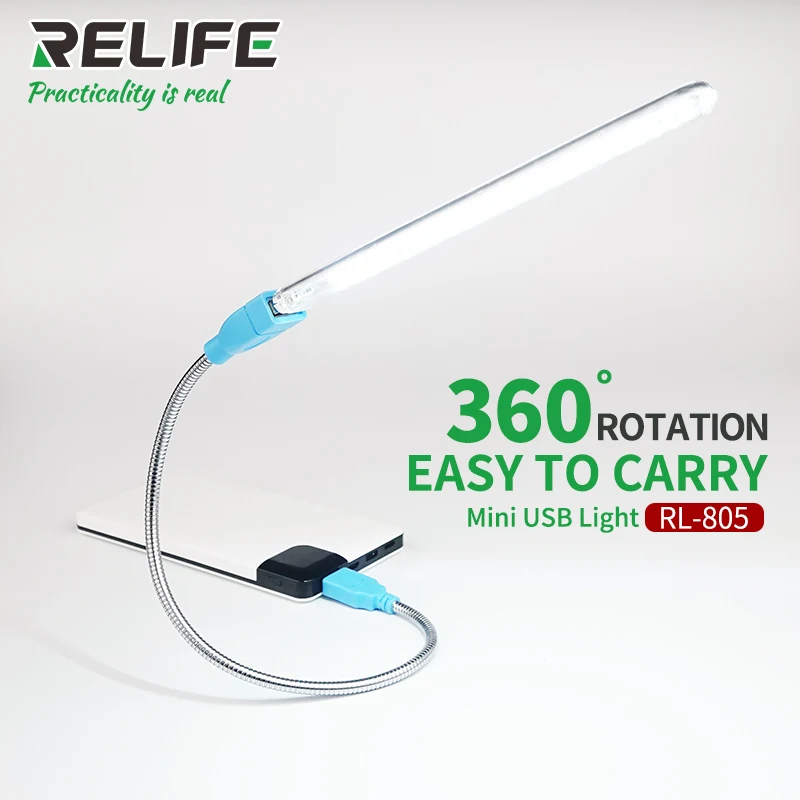 RELIFE RL-805 USB صغير LED الضوء الأبيض 360 درجة دوران مصباح لأجهزة الكمبيوتر المحمول أداة إصلاح الهاتف