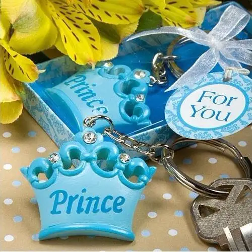 Baby boy Prince Imperial crown key chain key ring keychain ribbon gift box baby shower favors souvenirs wedding gift 20pcs