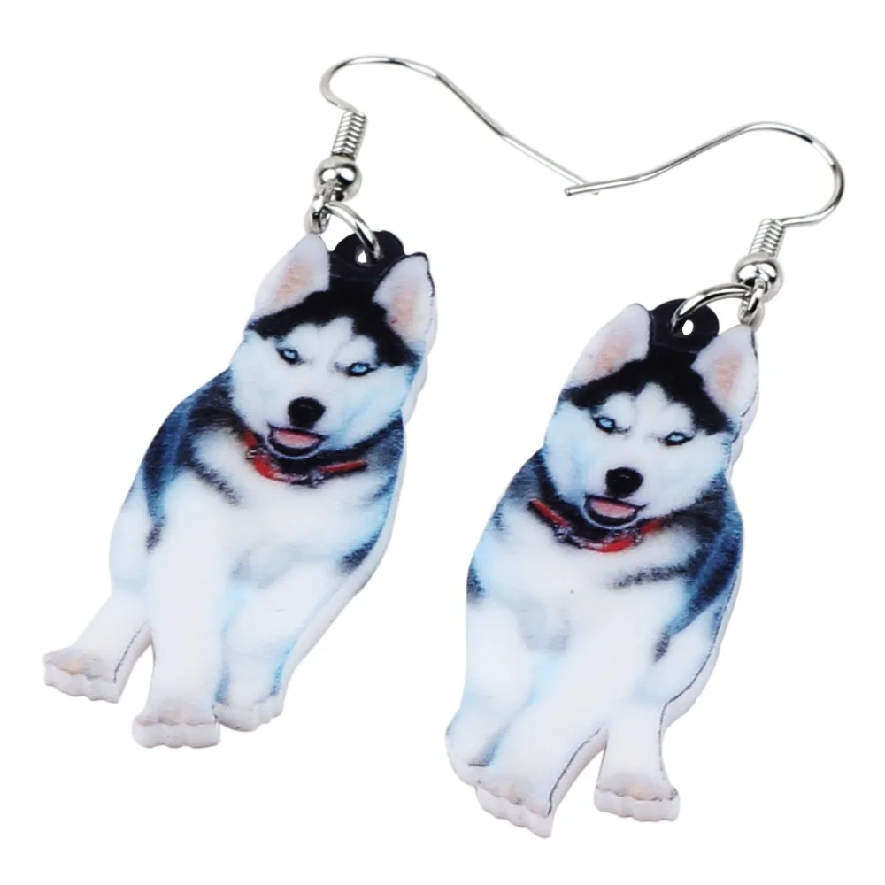 Bonsny Acrylic Handsome Siberian Husky Dog Earrings Big Long Dangle Drop Gifts for Women Girls Ladies Teens Animal Jewelry Bulk