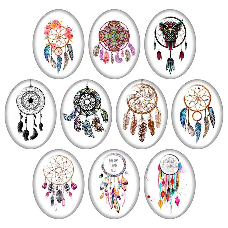 

Beauty Dream catchers Feathers 13x18mm/18x25mm/30x40mm mixed Oval photo glass cabochon demo flat back Jewelry findings