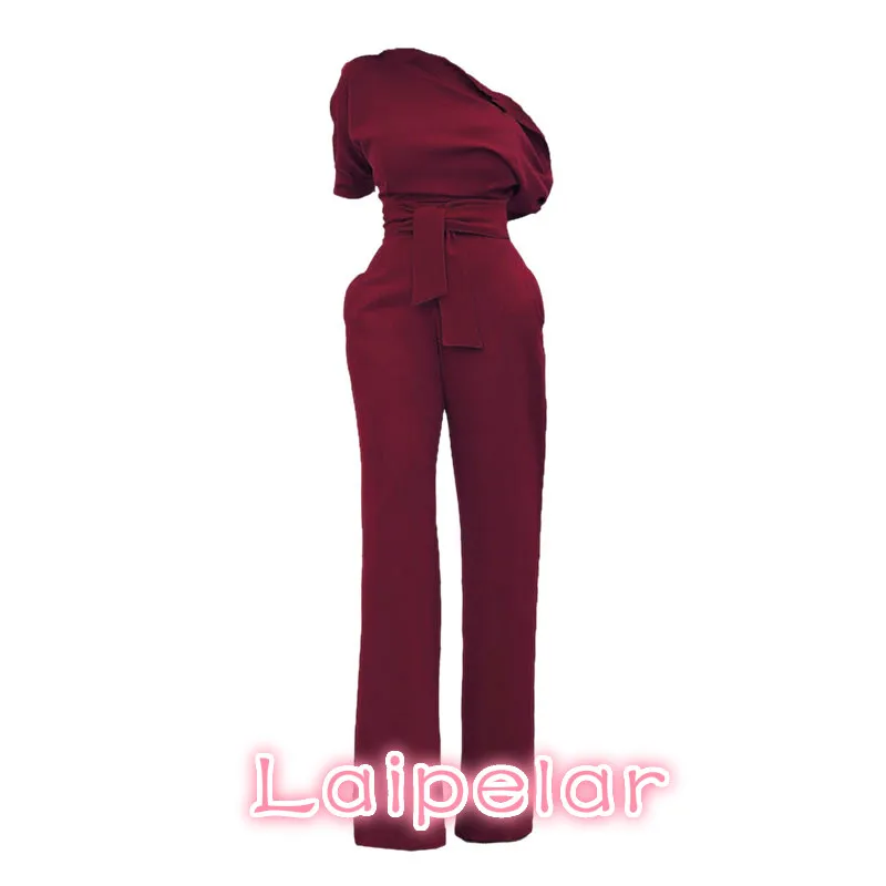 Laipelar Jumpsuits Romper Women Overall Sexy One Shoulder bodycon tunic Jumpsuit for party elegant Wide Leg Pant body femme