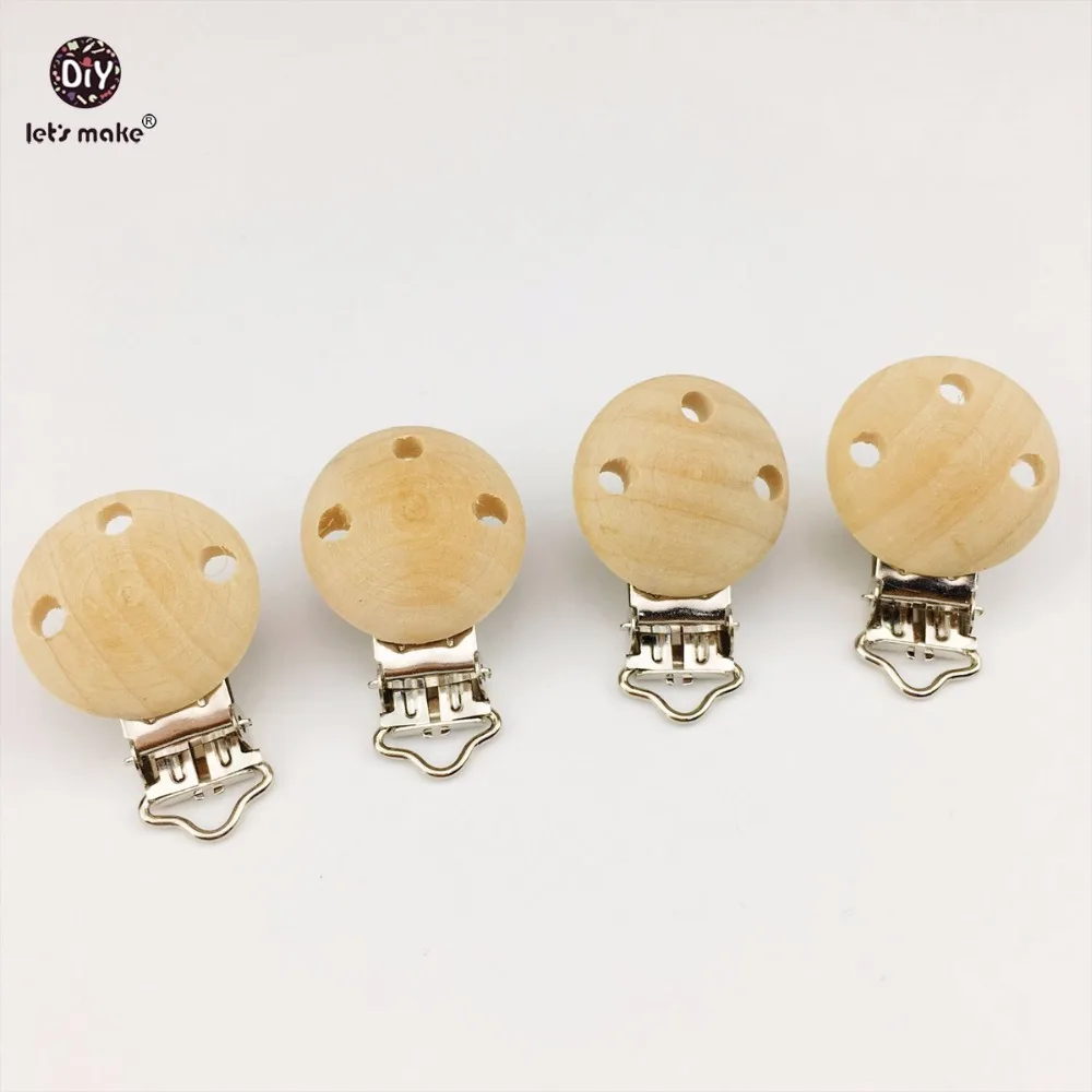 Let's Make Natural Wooden Pacifier Beech Metal Clips Holder 20pc Baby Nursing Accessories DIY Pacifier Holder Chew Clips Nursing