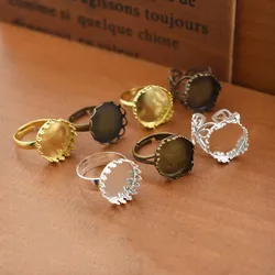 5pieces Adjustable 15mm Bezel Brass Ring Setting Base Cameo Cabochons Setting Tray Jewelry Findings