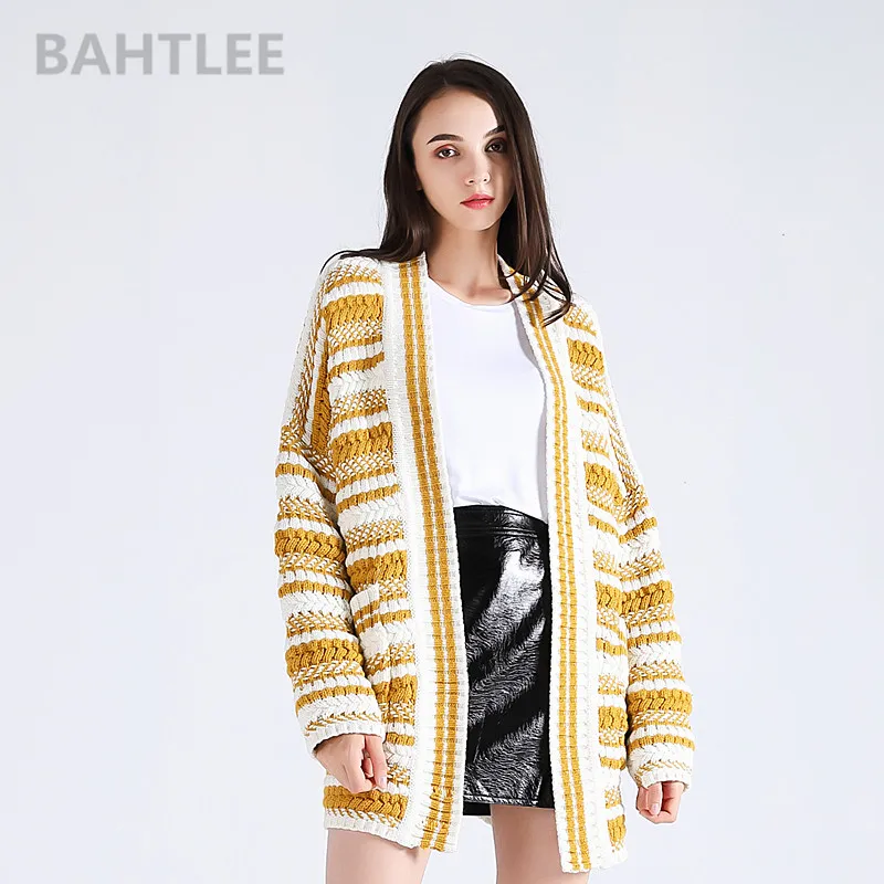 BAHTLEE-Women's Wool Cardigans, Knitted Sweater, V-Neck, Long Sleeves, Jacquard Process, Loose Style, Thick, Keep Warm, Winter