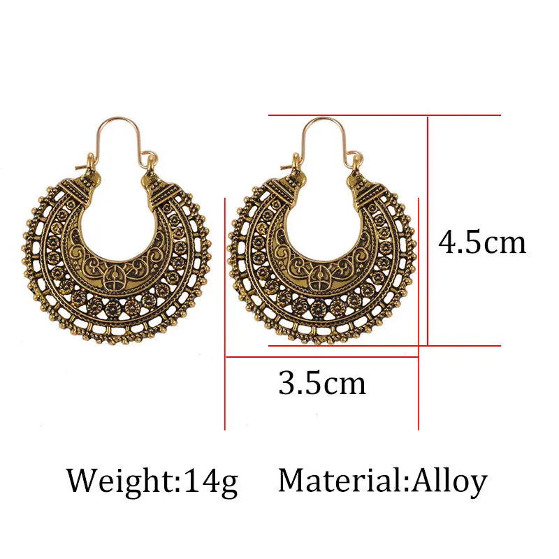Bohemia Ethnic Design Semicircle Vintage Pattern Bronze Ancient Silver Plated Drop Earrings Dangle Earrings For Women