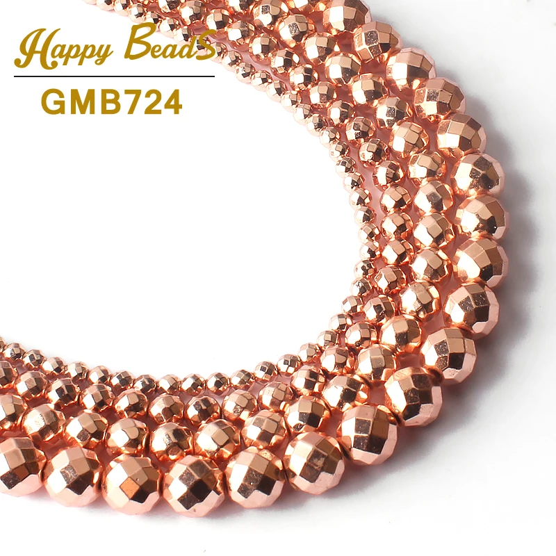 AAA Natural Stone Beads Faceted Rose Gold Plated Hematite Beads For Jewelry Making 4/6/8/10mm Round Diy Bracelet Accessories