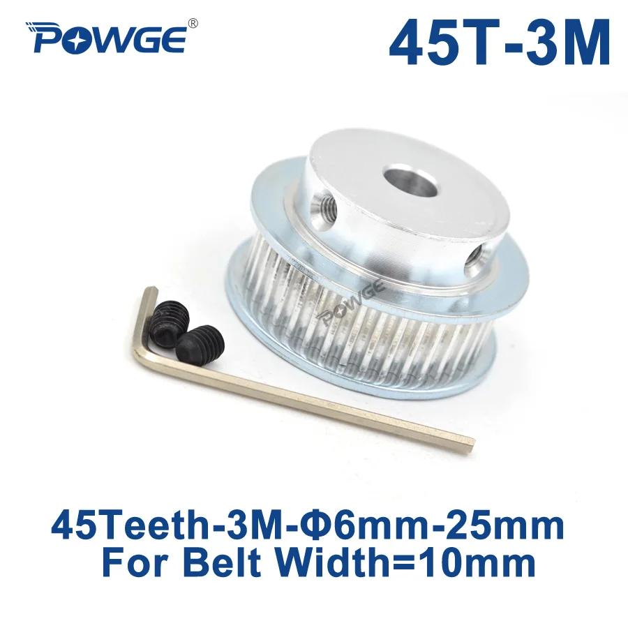 POWGE Arc 45 Teeth 3M Synchronous Pulley Bore 6/6.35/8/10/12/14/15/16/17/19/20/25mm for Width 10mm HTD3M Timing belt 45Teeth 45T