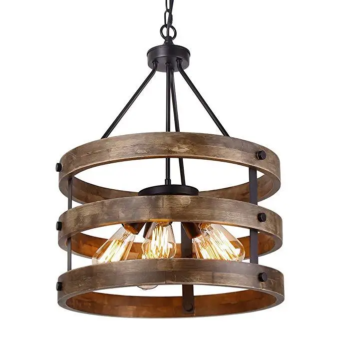 American retro loft solid wood cylinder chandelier creative wood Hanging lamps restaurant living room lamp fixture E26/E27