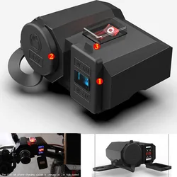 1pc Black Motorcycle LED Voltmeter Dual USB Charger Cigarette Lighter Socket Outlet With waterproof independent switch