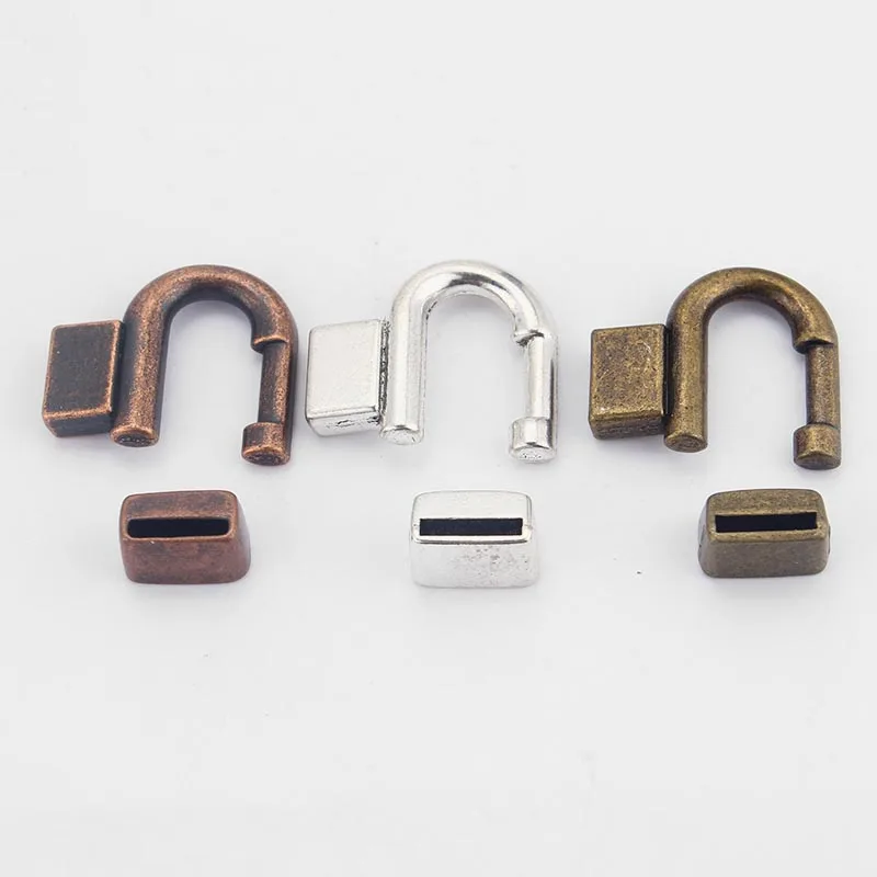 3sets Horseshoe Hook Clasp U Tip Shape Fit 10mm 5mm Flat Leather Cord Jewelry Bracelet Making