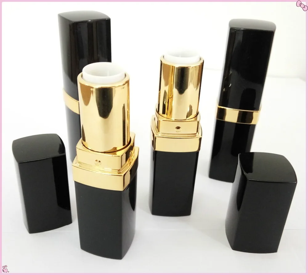 

50pcs/lot black gold Empty Lipstick Tubes Black Gloss Lipbalm Container Elegant Chapstick balm lip stick tube diameter 12.1mm