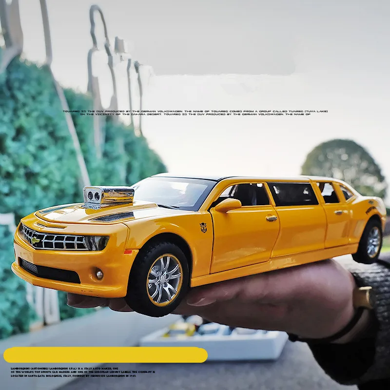 Lengthened yellow Comalo car model,high quality 1:32 alloy pull back cars,musical& flashing 6 open the doors,free shipping