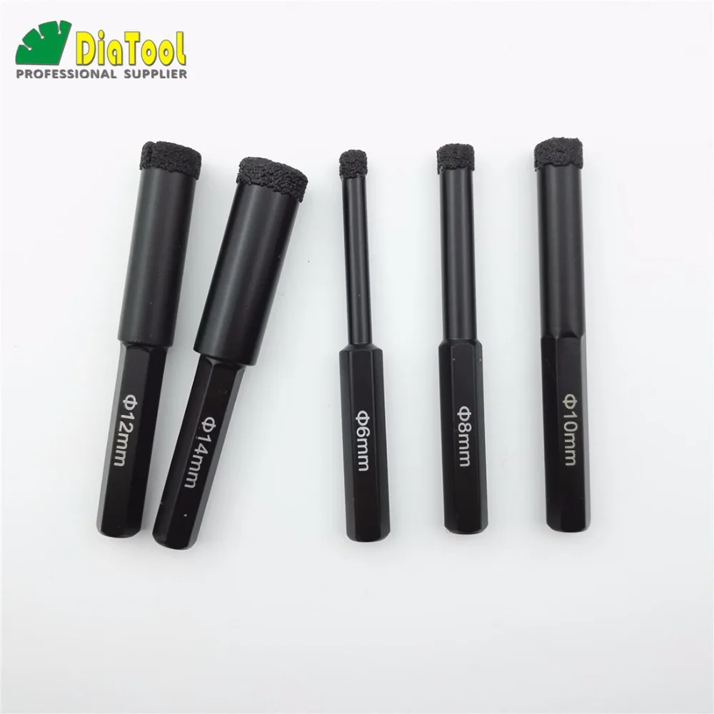 

SHDIATOOL 1 set/5pcs Hexagon Shank Wet Diamond Drill Bits 6/8/10/12/14mm Vacuum Brazed Drilling Bits Granite Marble Tile Ceramic