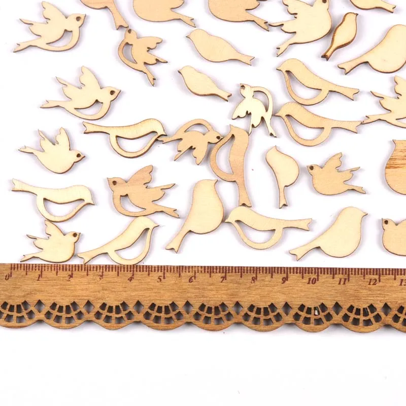 50Pcs/set Wood Handicraft mixed Bird DIY Wooden Crafts Scrapbookings Accessories Embellishment Home decorations 10-20mm MT1926