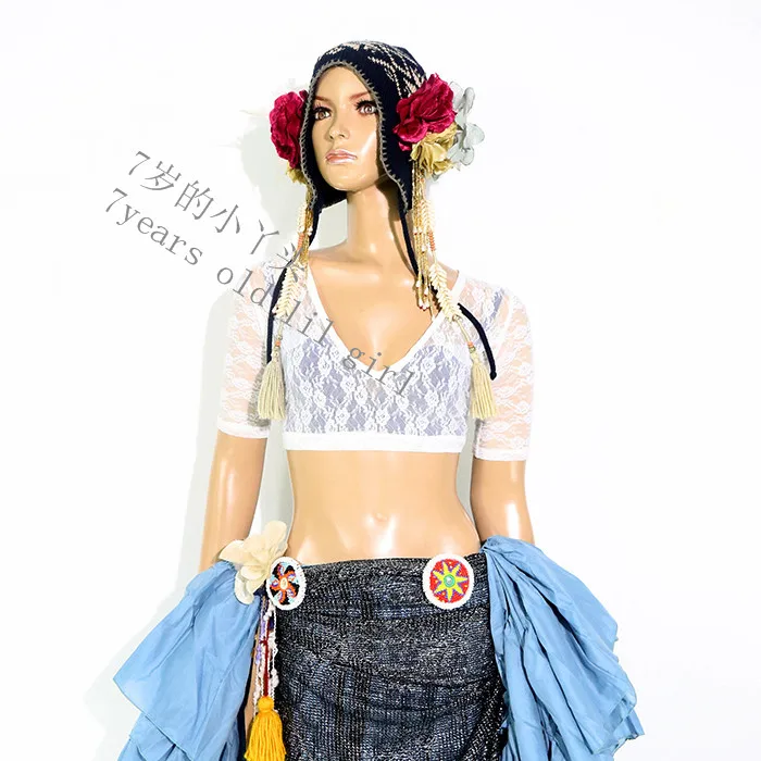 

7years Old Lil Girl 2021 New Choli Ats Tribal Belly Dance Top Lace Short Sleeve BE01-05