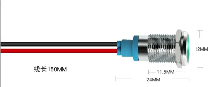 10mm 12v mini Metalen LED Pilot Panel Dash Signaal Indicator waarschuwingslampje 15cm kabel Verchroomd Auto Boot Marine