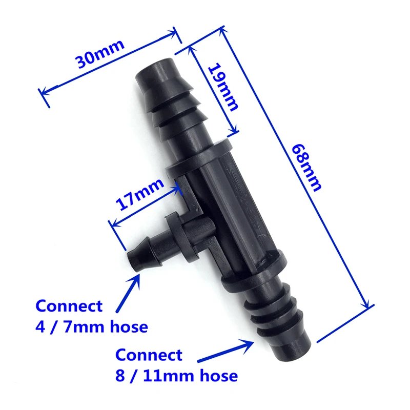 Garden Hose Reducing Tee Barb Connector 3/8 Inch to 1/4 Inch Greenhouse Drip Irrigation Water Splitter for 4 mm Drip Hose 10 Pcs