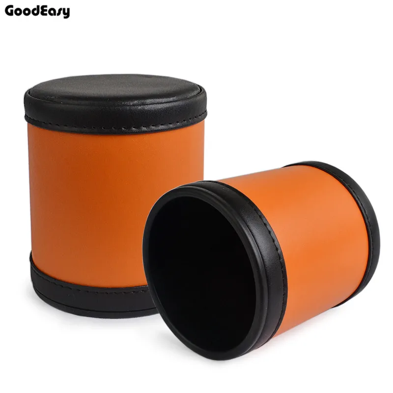 Fashion Orange Leather Dice Cup Plastic with 6pcs acrylic dices Polyhedral Dice Cup Poker Drinking Board Game Gambling Dice Box