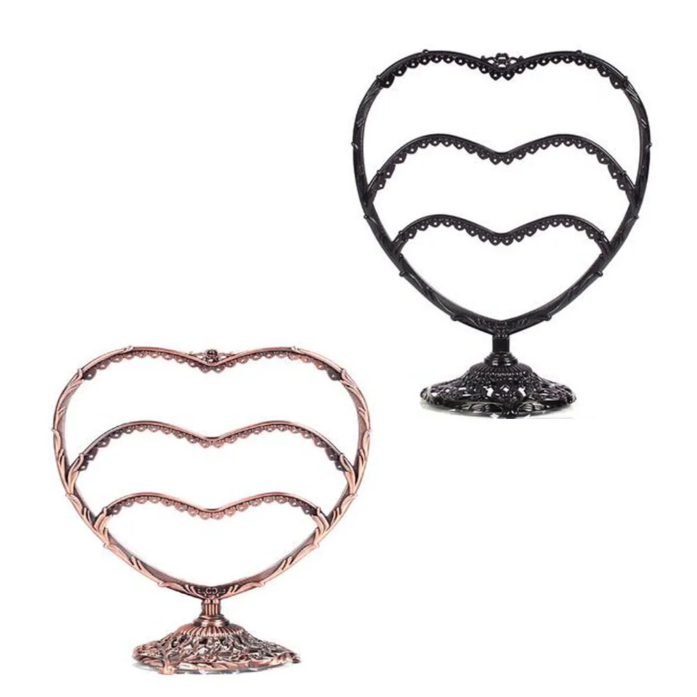 XRHYY Retro Love Heart Shape Metal Jewelry Stand Necklaces Organizer Display 58 Holes 3 layers Holder Earrings Showcase