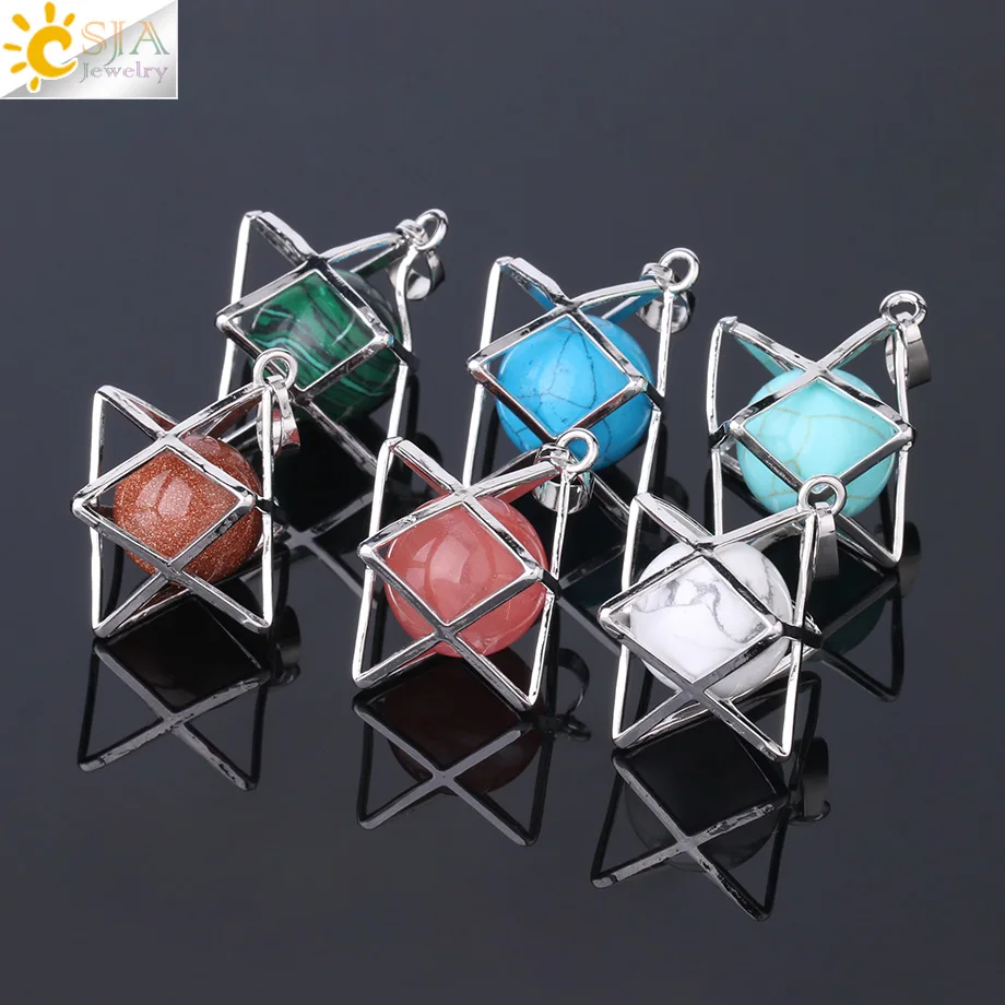 CSJA Merkaba Opal Stone Crystal Pendants Howlite Hematite Star of David Men Pendant Hexagram Necklaces Women Trendy Jewelry F879