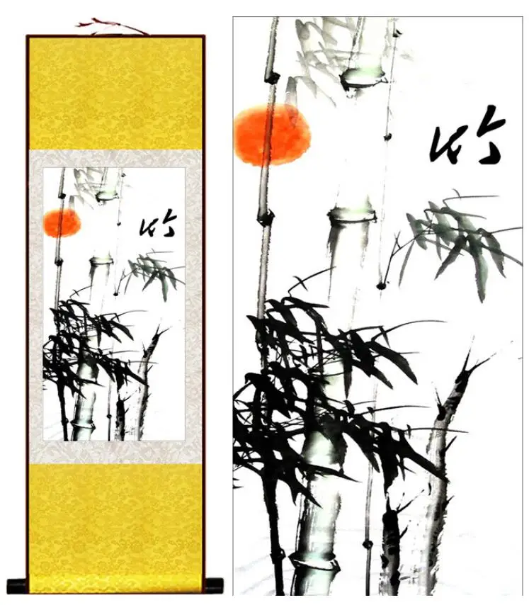 Bamboo painting Chiense characters and Flower  painting  Home Office Decoration Chinese scroll paintingPrinted painting