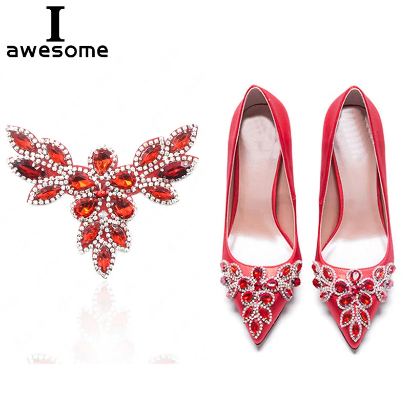 Red Beautiful Flower Bridal Wedding Party Shoes Accessories For High Heels Shoes DIY Manual crystal Rhinestone Shoe Decorations