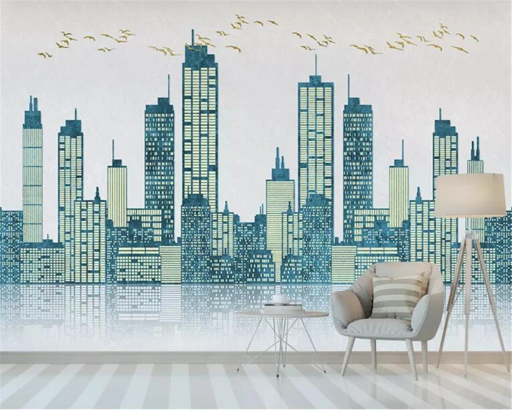 

beibehang Custom mural wallpaper Nordic geometric building bird reflection TV sofa living room background wall 3d wallpaper