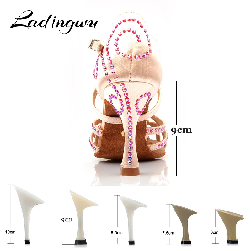 Ladingwu New upgrade Silk Satin Dance Shoes Latin Women Colored Rhinestones Ballroom Salsa Dance Shoes Profession zapatos de muj