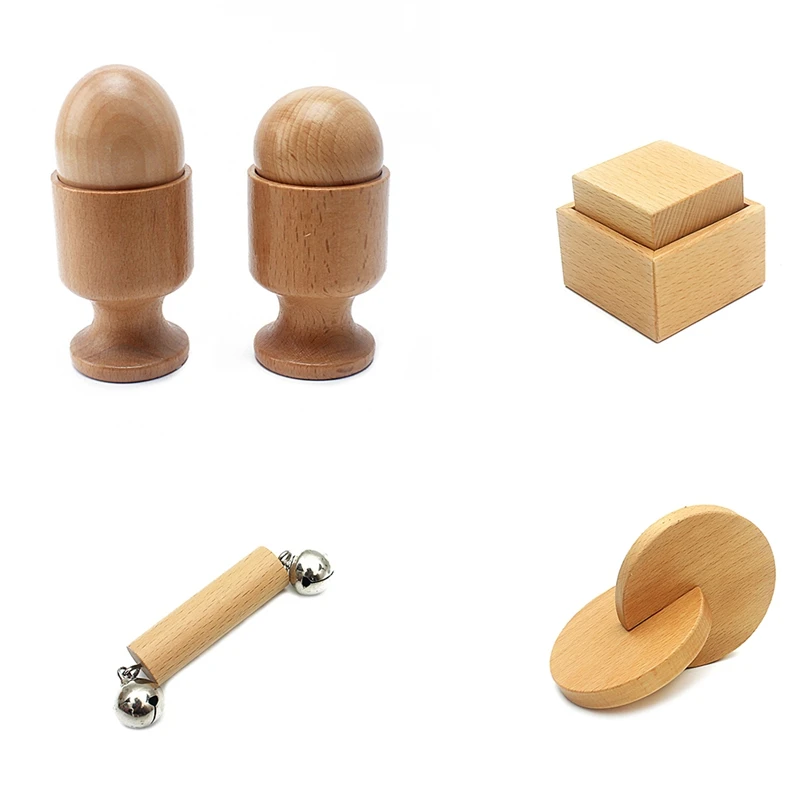 Montessori Materials Infant Toys Object Fitting Exercise Egg Cup Ball Cup Cube Box Two Round Coin Solid Wood Hand Grasping Toy