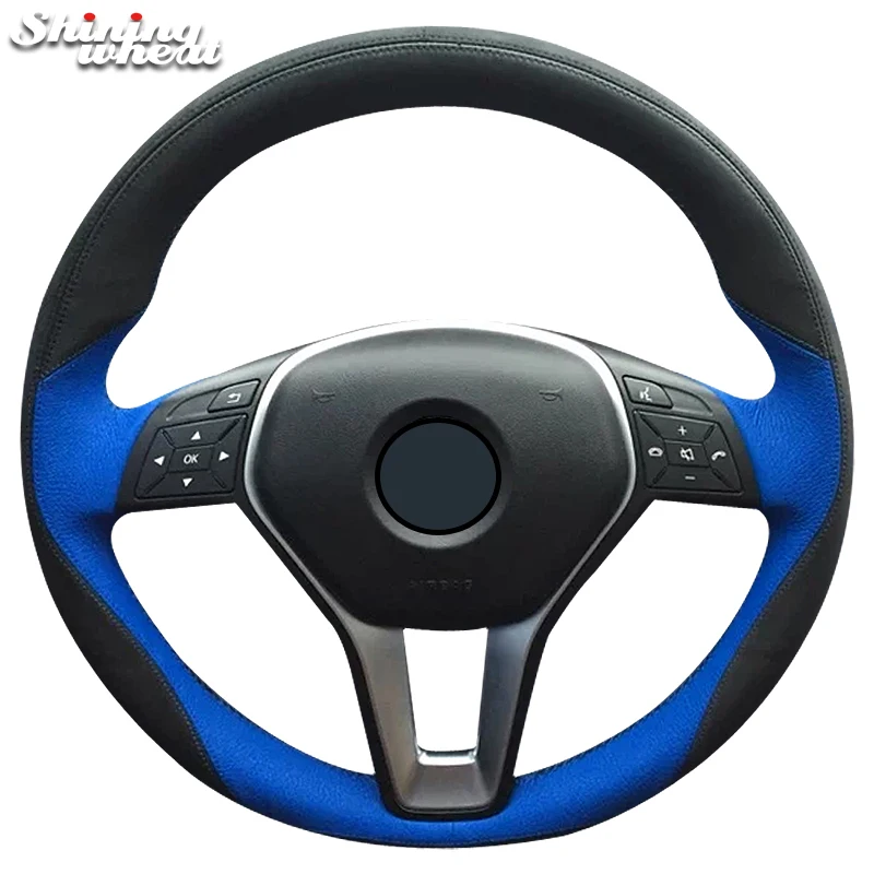 

Black Suede Blue Leather Car Steering Wheel Cover for Mercedes Benz A-Class 2013-2015 B-Class 2011-2014 CLA-Class 2013 2014 B180